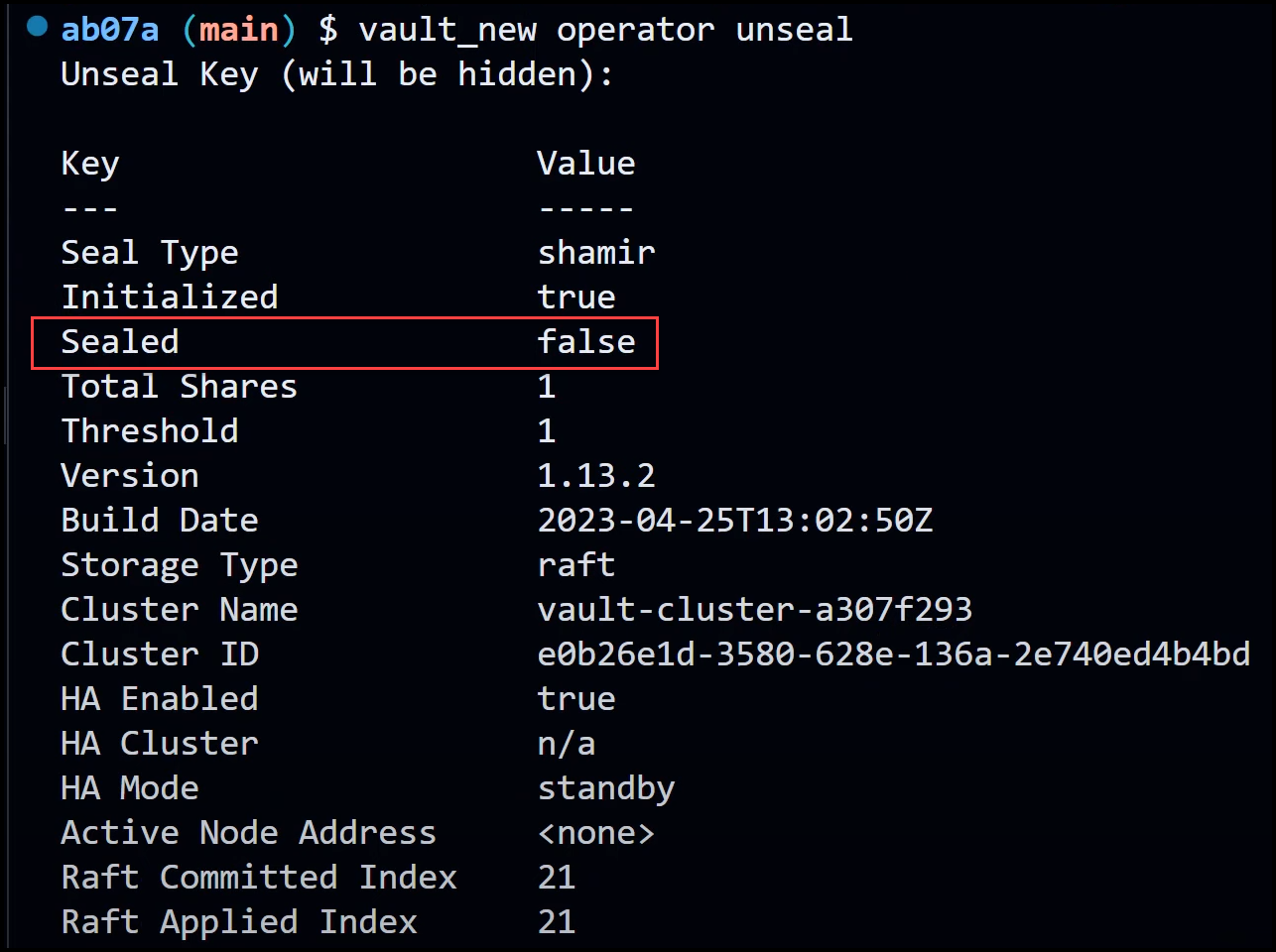 New Vault cluster is now unsealed