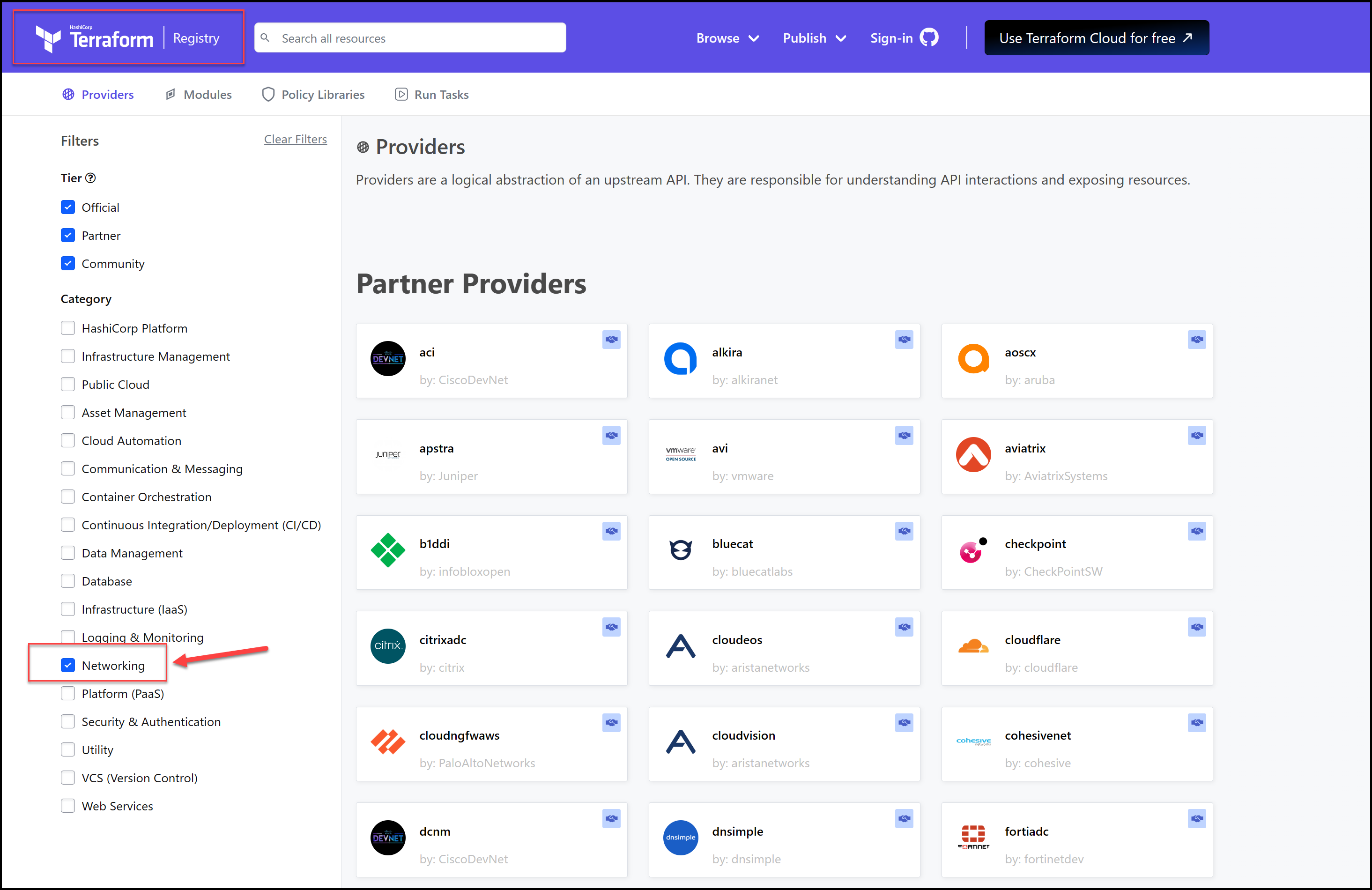 Terraform Registry for Network Providers