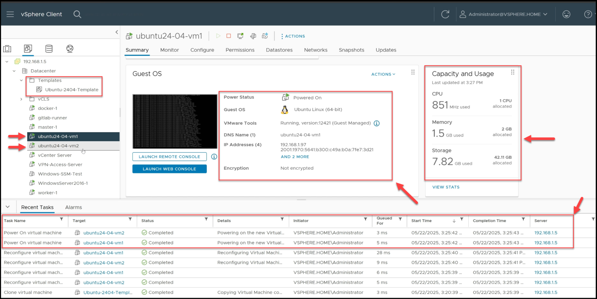 The two VMs are running in vSphere