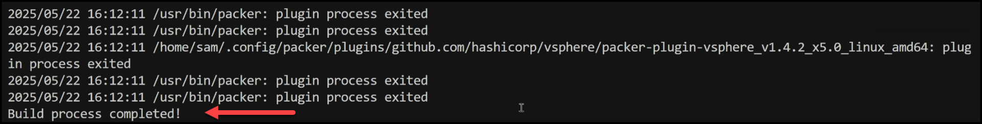CLI showing Packer build is complete
