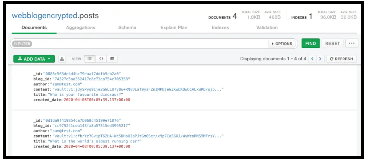 Post Content Data Encrypted in MongoDB