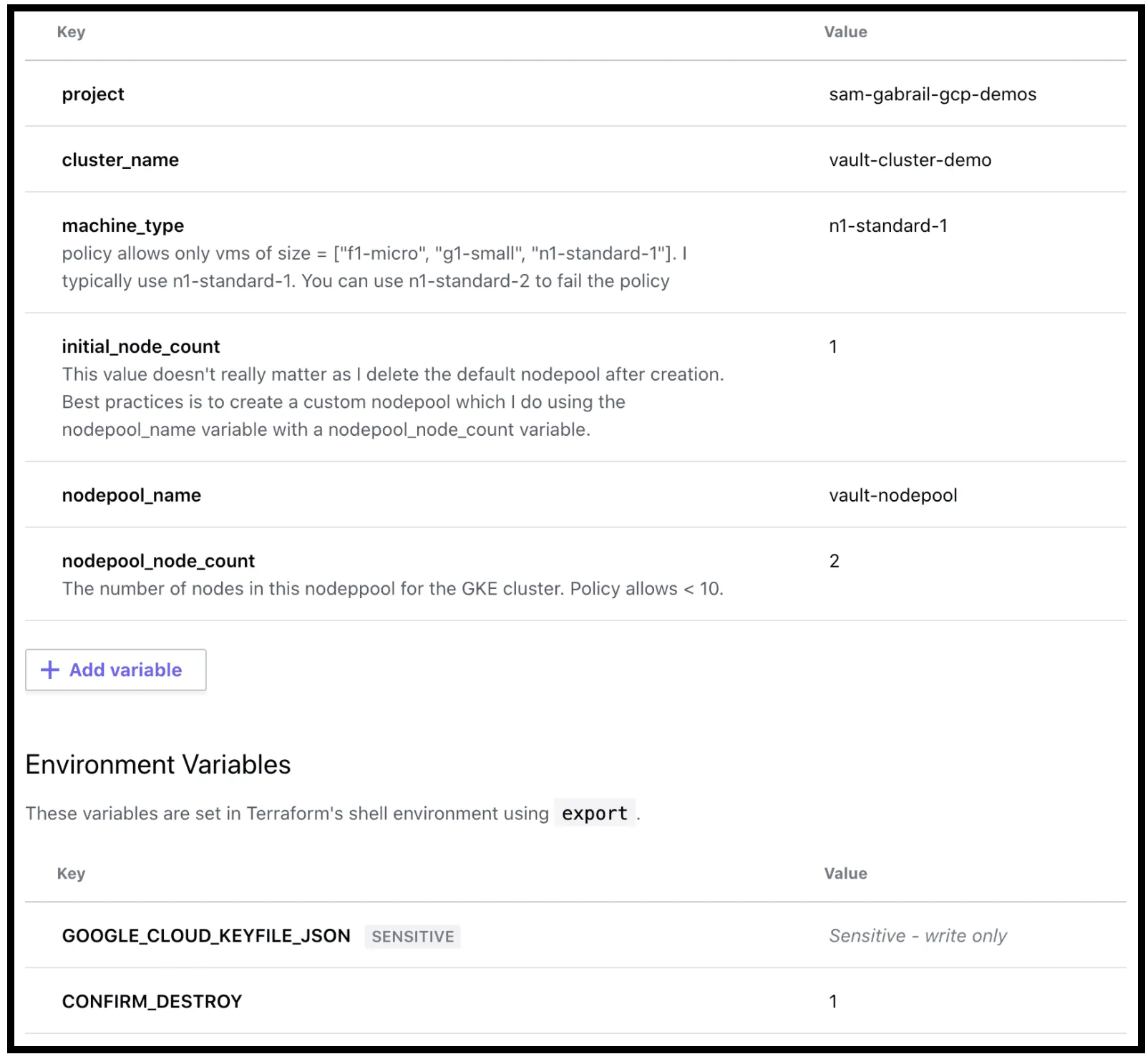 Variables Configuration for the Deployment Phase in TFC
