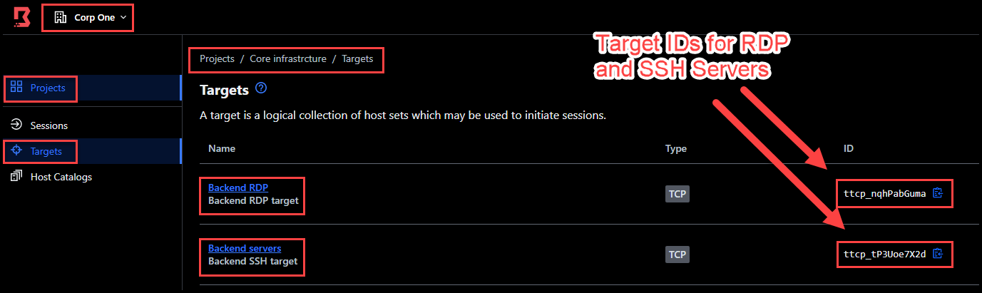 Target IDs Screenshot