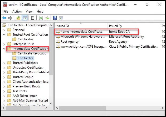 Vault Intermediate CA added to Windows Cert Store