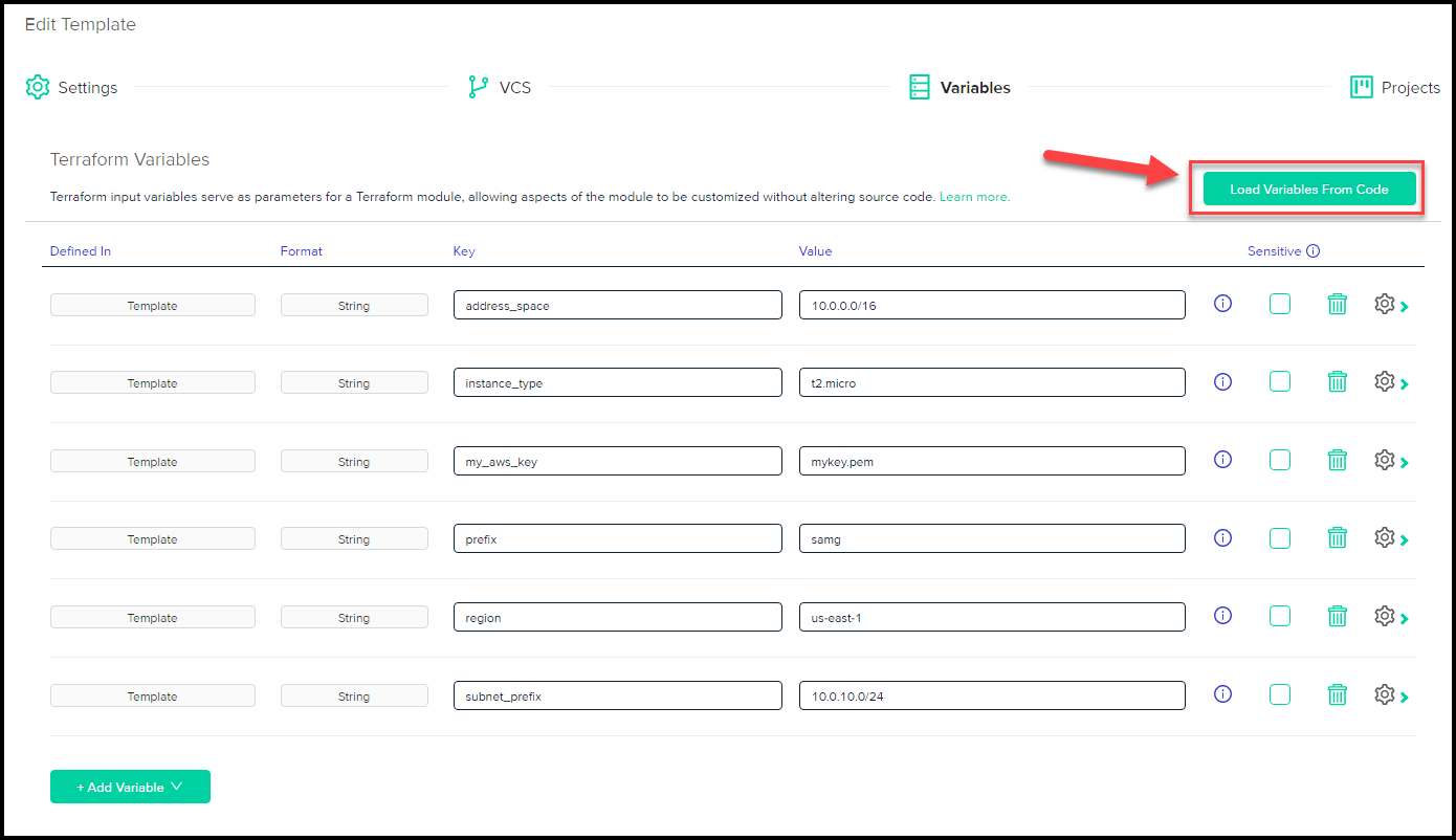 Easy way to load variables from theTerraform code