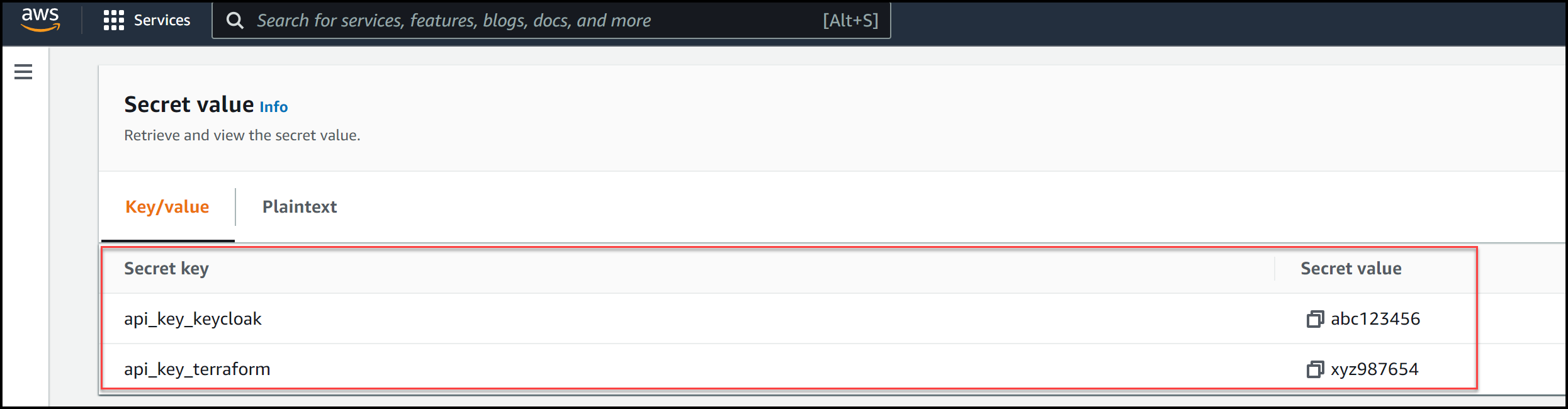 Content of the api_keys Secret