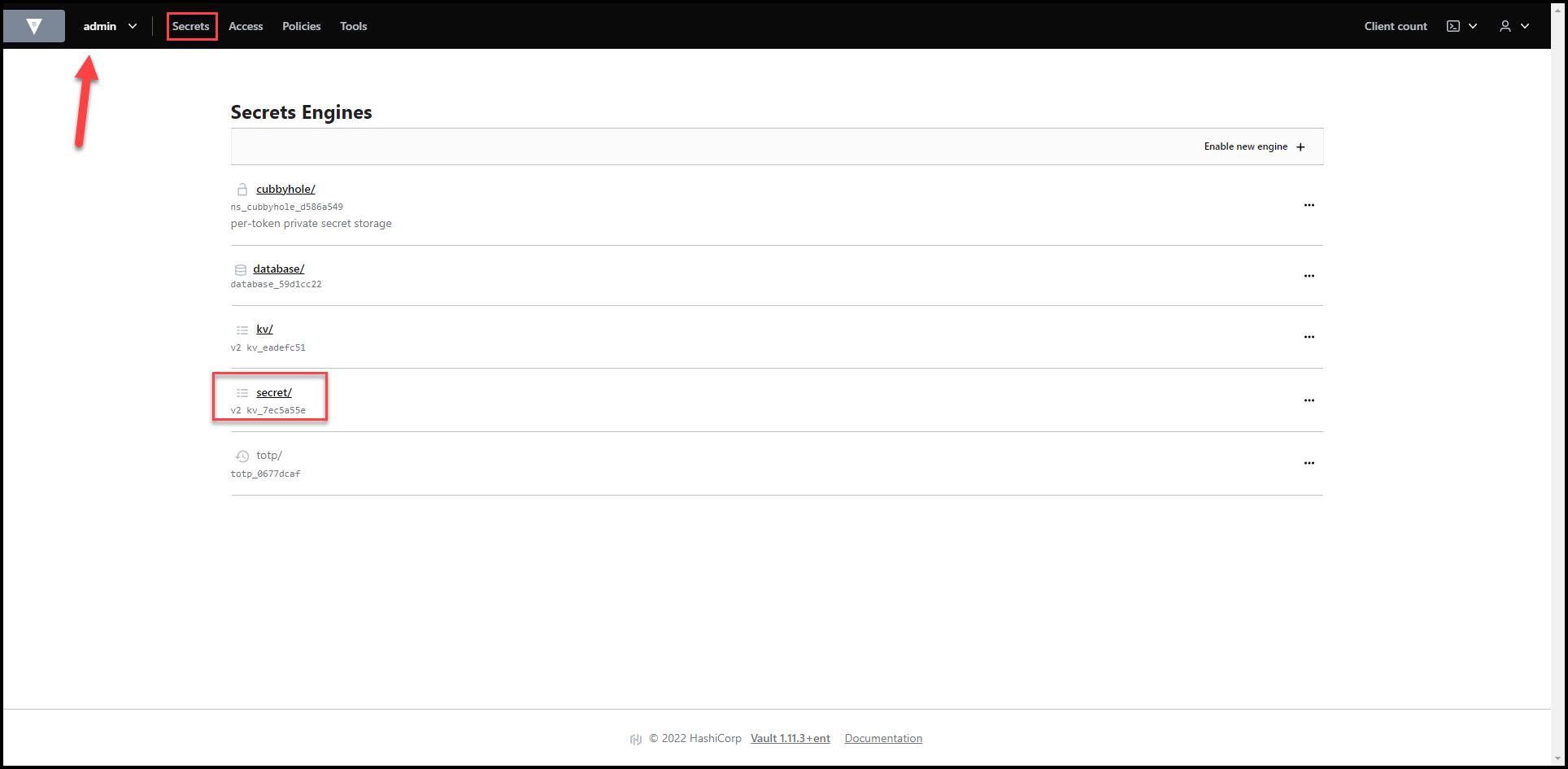 Vault Secrets Engines View