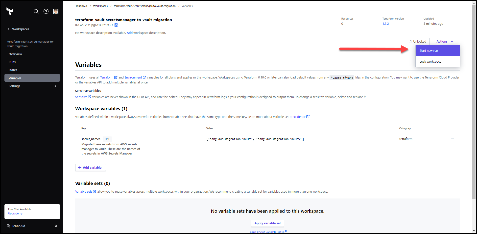 Start a New Terraform Run