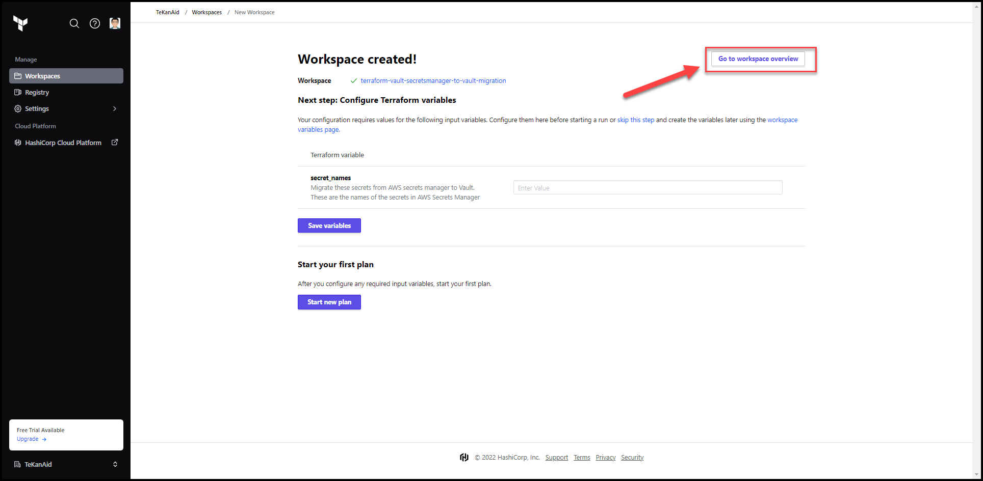 Go to Workspace Overview