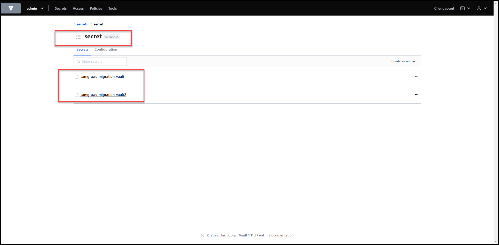 Secrets Migrated to Vault
