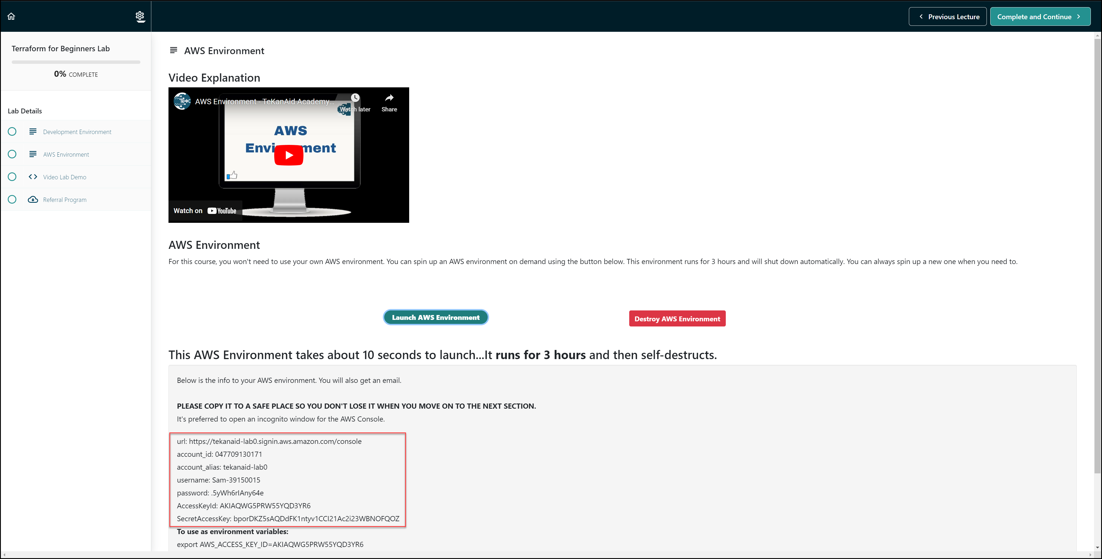 Getting an AWS Account from TeKanAid Academy Subscription
