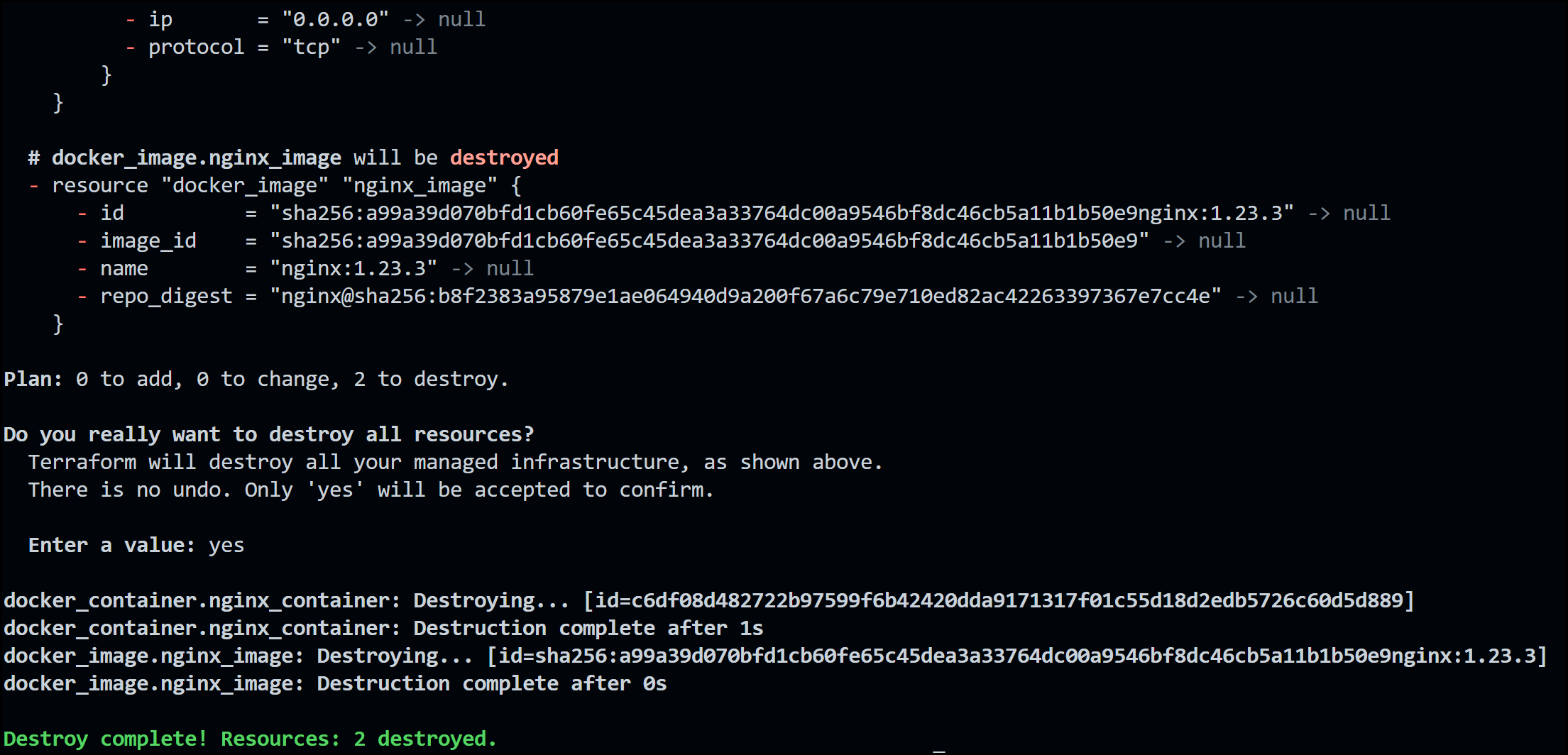 Terraform Destroy Output