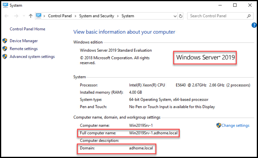Computer Information Showing the AD Domain